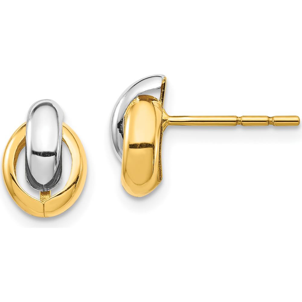 14K Yellow Gold & White Rhodium Oval Post Earrings - Polished Finish by Oro Pregiato