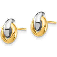 14K Yellow Gold & White Rhodium Oval Post Earrings - Polished Finish by Oro Pregiato
