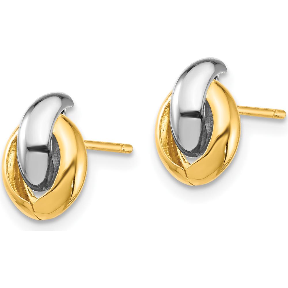 14K Yellow Gold & White Rhodium Oval Post Earrings - Polished Finish by Oro Pregiato