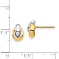 14K Yellow Gold & White Rhodium Oval Post Earrings - Polished Finish by Oro Pregiato