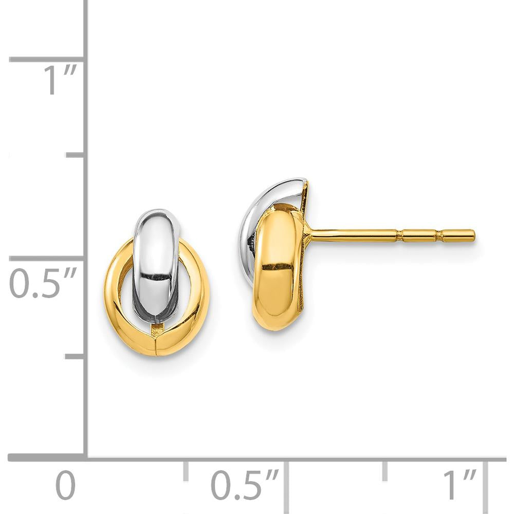 14K Yellow Gold & White Rhodium Oval Post Earrings - Polished Finish by Oro Pregiato