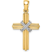 14K Yellow Gold and White Rhodium Passion Cross Pendant - 34.15mm Length by Oro Pregiato