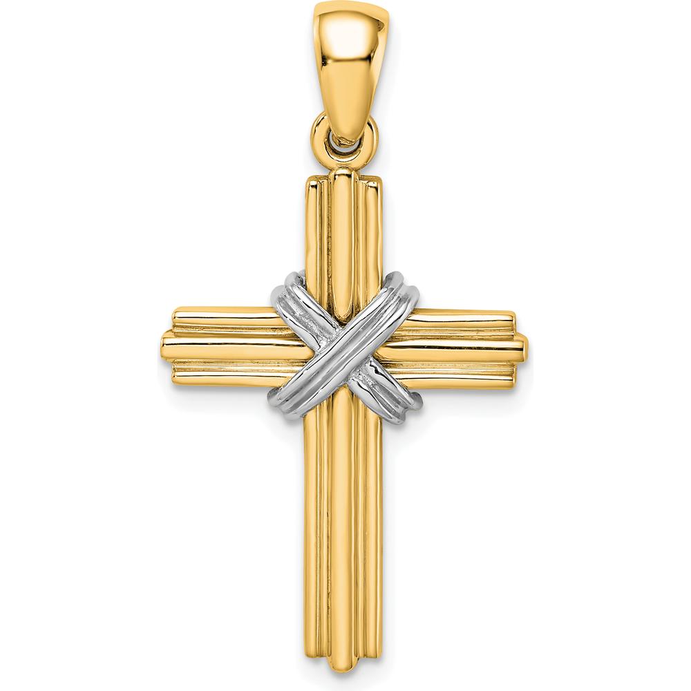 14K Yellow Gold and White Rhodium Passion Cross Pendant - 34.15mm Length by Oro Pregiato
