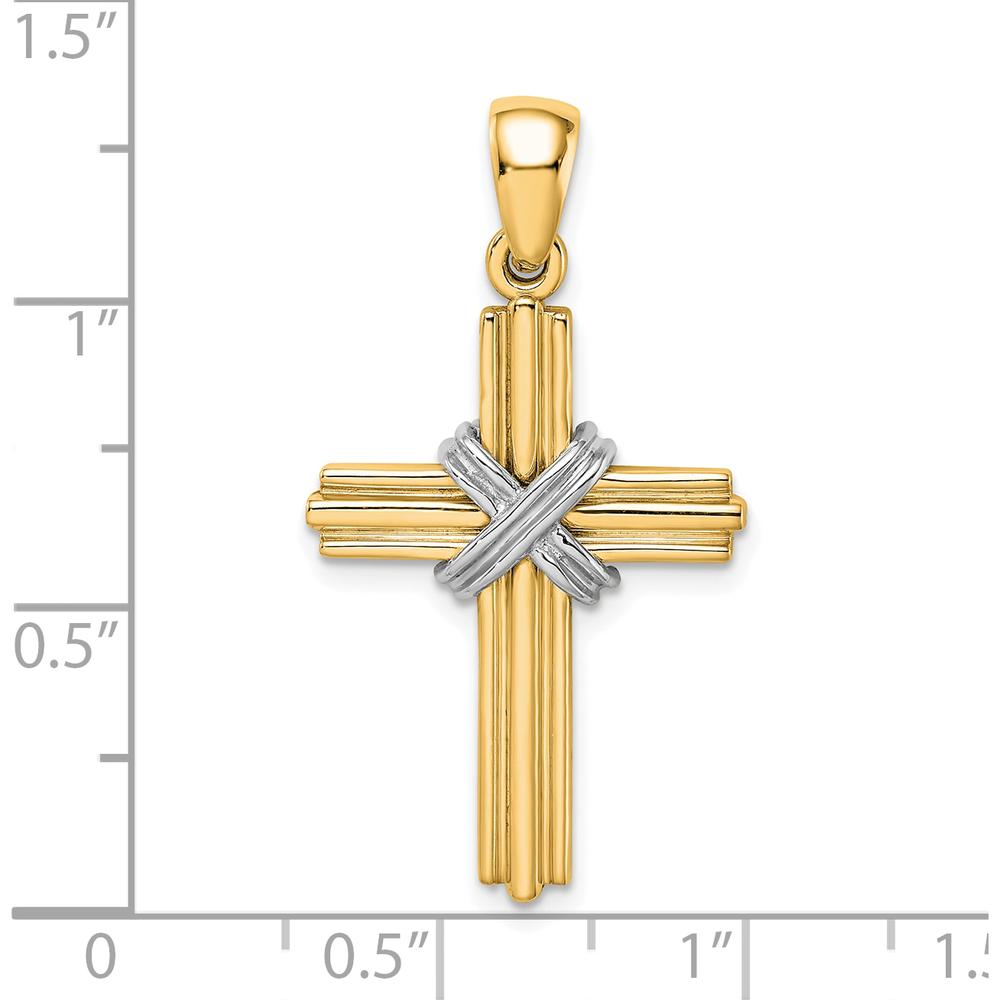 14K Yellow Gold and White Rhodium Passion Cross Pendant - 34.15mm Length by Oro Pregiato