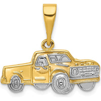 14K Yellow Gold and White Rhodium Pickup Truck Themed Pendant - Textured Design by Oro Pregiato