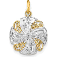 14K Yellow Gold and White Rhodium Pinwheel Filigree Medallion Charm by Oro Pregiato