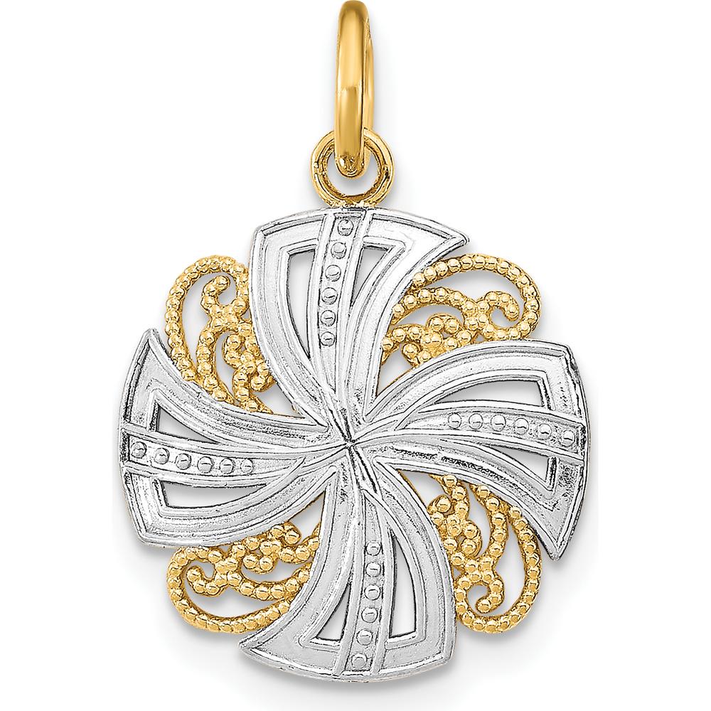 14K Yellow Gold and White Rhodium Pinwheel Filigree Medallion Charm by Oro Pregiato