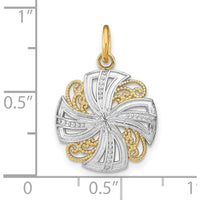 14K Yellow Gold and White Rhodium Pinwheel Filigree Medallion Charm by Oro Pregiato