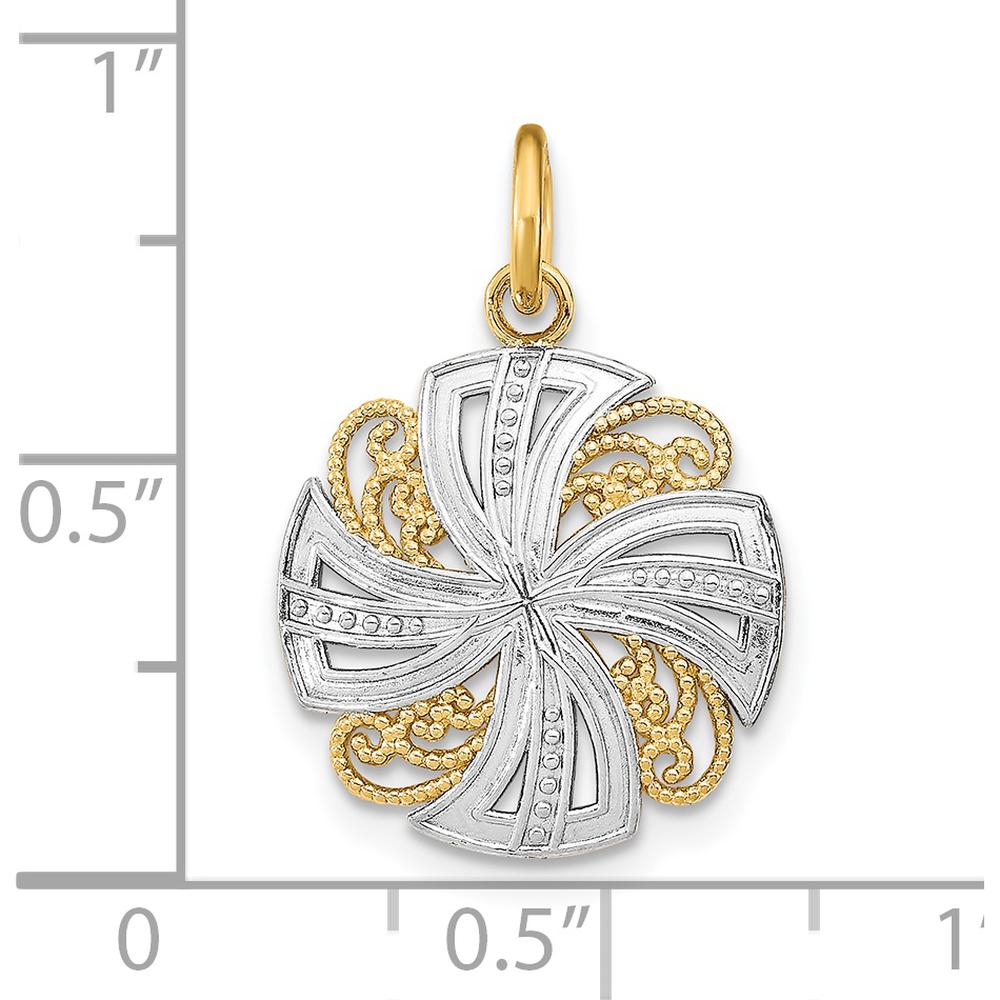 14K Yellow Gold and White Rhodium Pinwheel Filigree Medallion Charm by Oro Pregiato