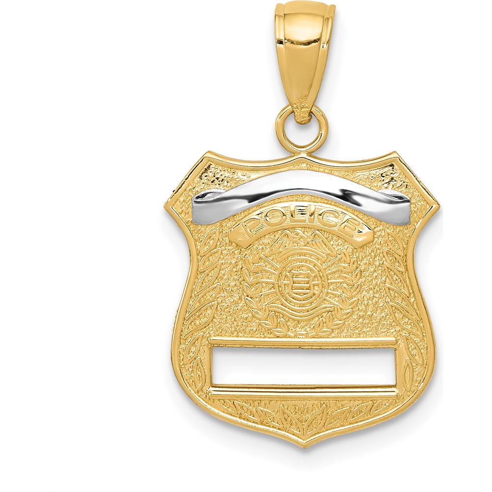 14K Yellow Gold and White Rhodium Police Badge Pendant - Textured Finish by Oro Pregiato