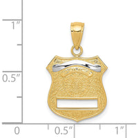 14K Yellow Gold and White Rhodium Police Badge Pendant - Textured Finish by Oro Pregiato