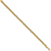 14K Yellow Gold and White Rhodium Polished 3.6mm Diamond-Cut Flat Wheat 7.5" Bracelet by 0