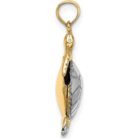 14K Yellow Gold and White Rhodium Polished 3D Sea Turtle Charm with Moveable Head and Legs - Textured Design by Oro Pregiato