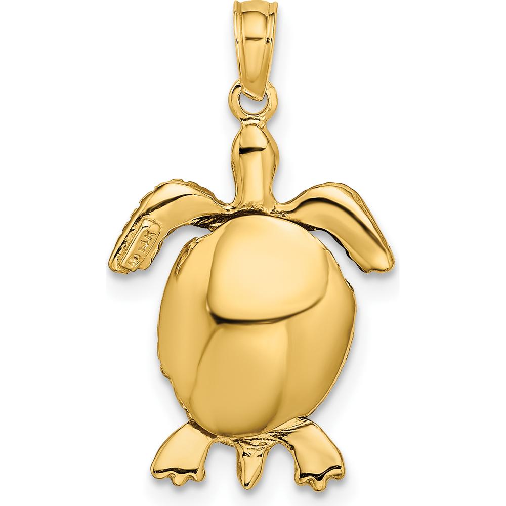14K Yellow Gold and White Rhodium Polished 3D Sea Turtle Charm with Moveable Head and Legs - Textured Design by Oro Pregiato