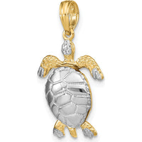 14K Yellow Gold and White Rhodium Polished 3D Sea Turtle Charm with Moveable Head and Legs - Textured Design by Oro Pregiato