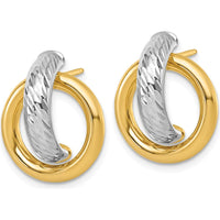14K Yellow Gold and White Rhodium Polished and Diamond-cut Doorknocker Post Earrings by 0