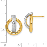 14K Yellow Gold and White Rhodium Polished and Diamond-cut Doorknocker Post Earrings by 0