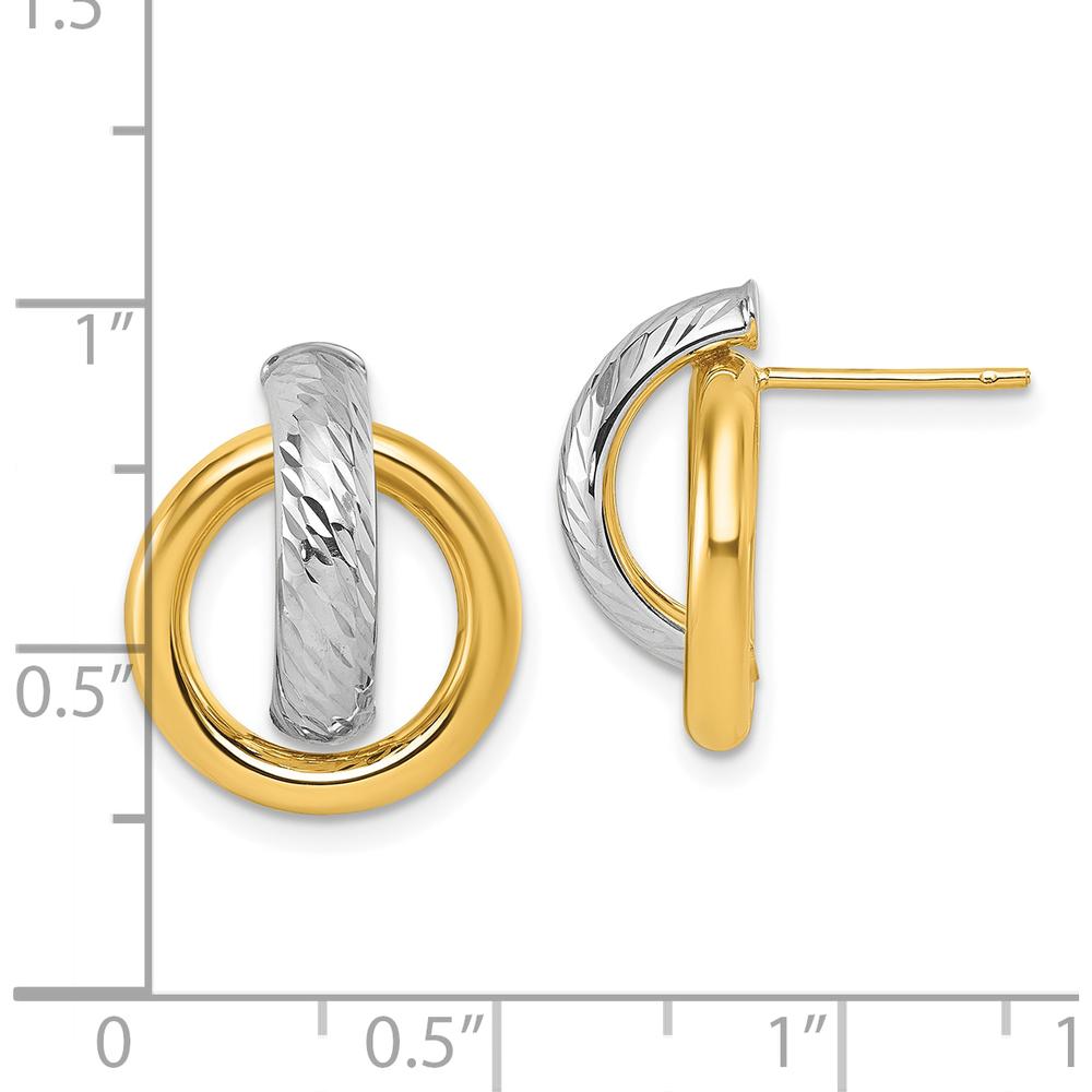14K Yellow Gold and White Rhodium Polished and Diamond-cut Doorknocker Post Earrings by 0