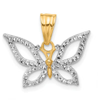 14K Yellow Gold and White Rhodium Polished Butterfly Pendant with Diamond-Cut Texture by Oro Pregiato