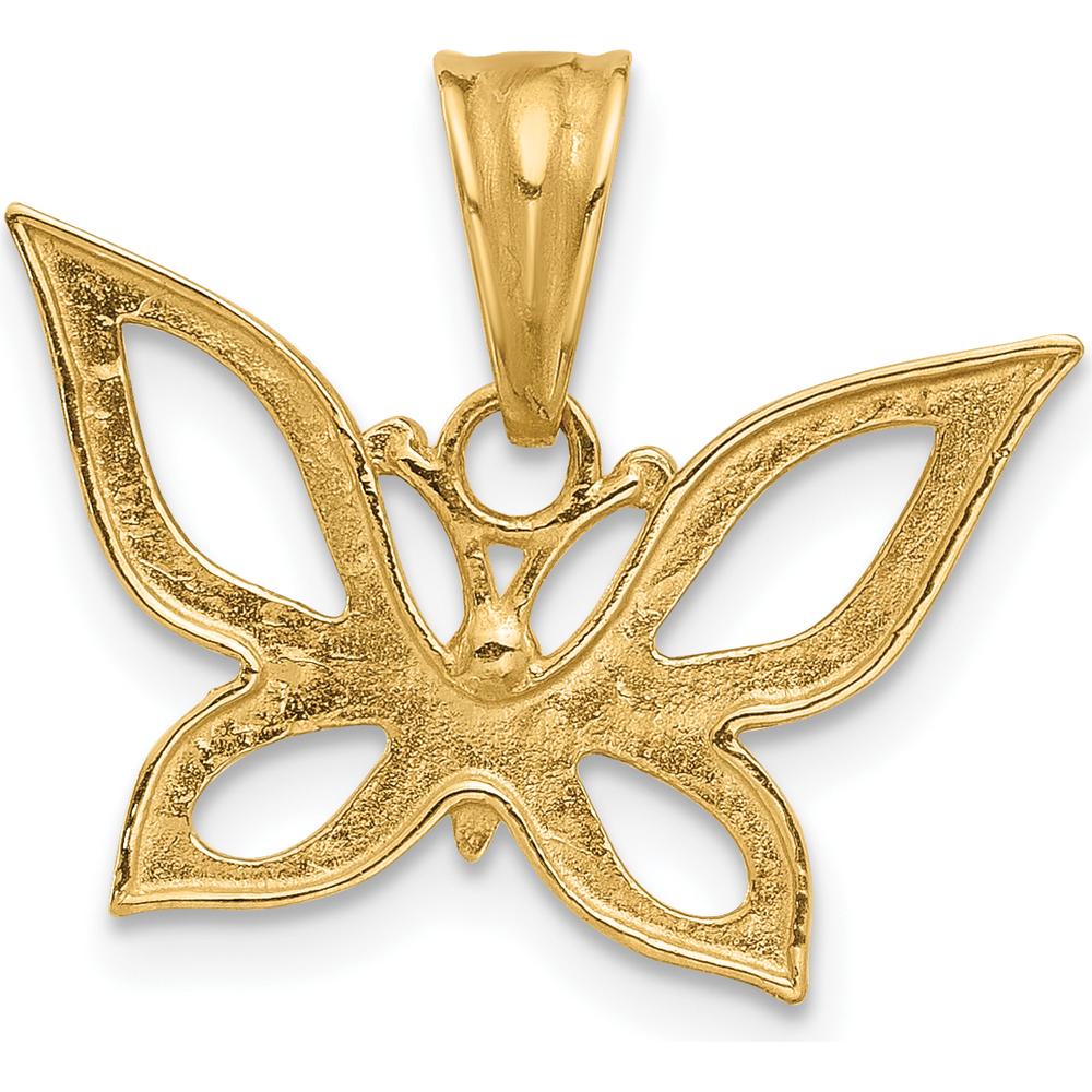 14K Yellow Gold and White Rhodium Polished Butterfly Pendant with Diamond-Cut Texture by Oro Pregiato