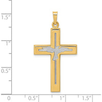 14K Yellow Gold and White Rhodium Polished Cross with Dove Pendant - 37.19mm by Oro Pregiato