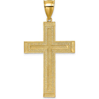 14K Yellow Gold and White Rhodium Polished Diamond-cut Textured Fancy Latin Cross Pendant by Oro Pregiato