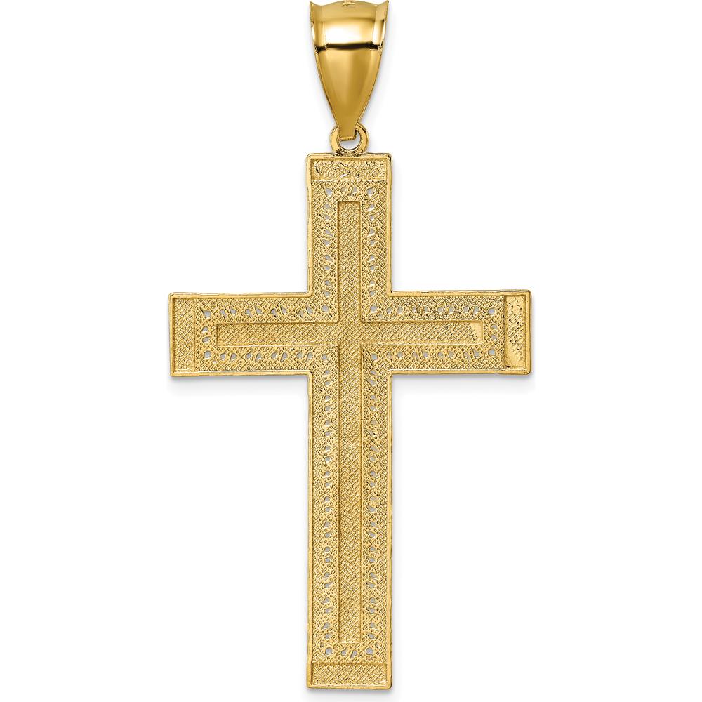 14K Yellow Gold and White Rhodium Polished Diamond-cut Textured Fancy Latin Cross Pendant by Oro Pregiato