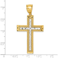 14K Yellow Gold and White Rhodium Polished Diamond-cut Textured Fancy Latin Cross Pendant by Oro Pregiato
