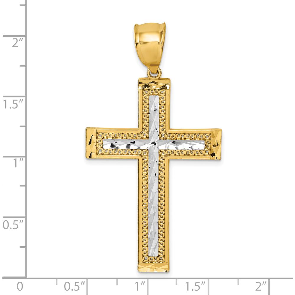 14K Yellow Gold and White Rhodium Polished Diamond-cut Textured Fancy Latin Cross Pendant by Oro Pregiato