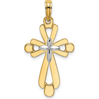 14K Yellow Gold and White Rhodium Polished Fancy Cross Charm - 24.8mm Length by Oro Pregiato