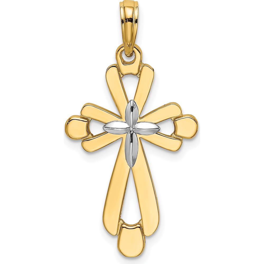 14K Yellow Gold and White Rhodium Polished Fancy Cross Charm - 24.8mm Length by Oro Pregiato