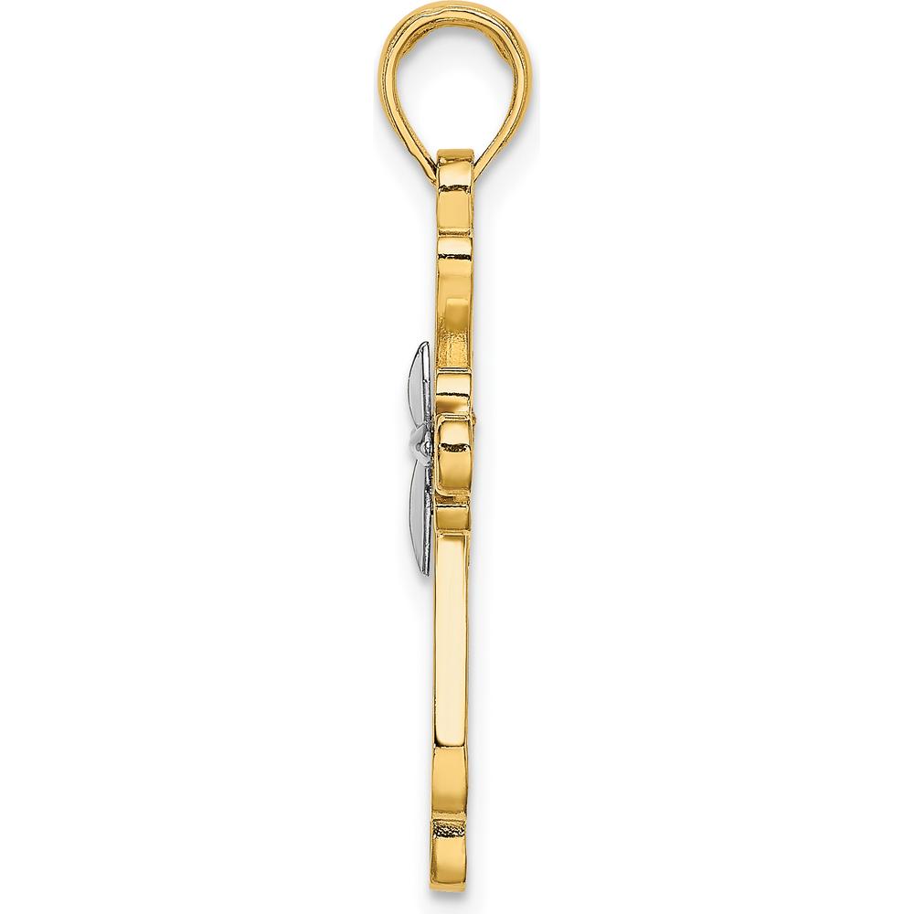 14K Yellow Gold and White Rhodium Polished Fancy Cross Charm - 24.8mm Length by Oro Pregiato