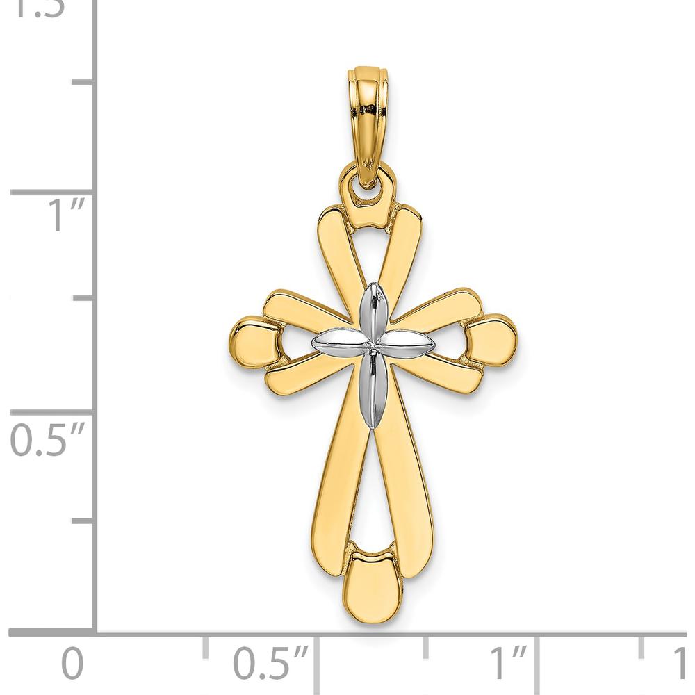 14K Yellow Gold and White Rhodium Polished Fancy Cross Charm - 24.8mm Length by Oro Pregiato