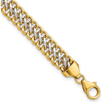 14K Yellow Gold and White Rhodium Polished Fancy Link Bracelet - 7.4mm Width, 8 Inch Length by Oro Pregiato