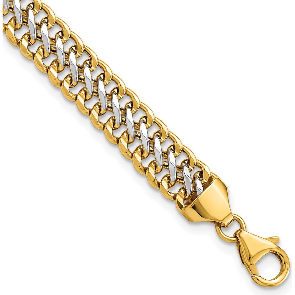 14K Yellow Gold and White Rhodium Polished Fancy Link Bracelet - 7.4mm Width, 8 Inch Length by Oro Pregiato