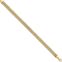 14K Yellow Gold and White Rhodium Polished Fancy Link Bracelet - 7.4mm Width, 8 Inch Length by Oro Pregiato