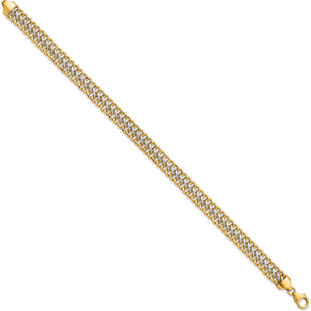 14K Yellow Gold and White Rhodium Polished Fancy Link Bracelet - 7.4mm Width, 8 Inch Length by Oro Pregiato