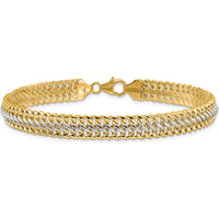 14K Yellow Gold and White Rhodium Polished Fancy Link Bracelet - 7.4mm Width, 8 Inch Length by Oro Pregiato