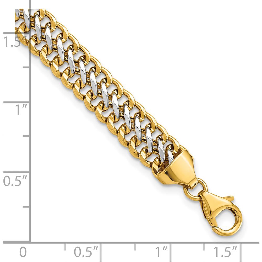 14K Yellow Gold and White Rhodium Polished Fancy Link Bracelet - 7.4mm Width, 8 Inch Length by Oro Pregiato