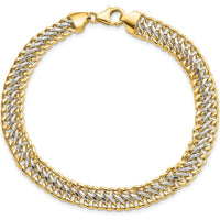 14K Yellow Gold and White Rhodium Polished Fancy Link Bracelet - 7.4mm Width, 8 Inch Length by Oro Pregiato