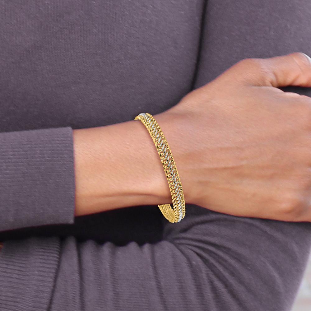 14K Yellow Gold and White Rhodium Polished Fancy Link Bracelet - 7.4mm Width, 8 Inch Length by Oro Pregiato