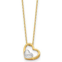 14K Yellow Gold and White Rhodium Polished Heart Necklace with Satin "LOVE" Pendant - 17" by 0