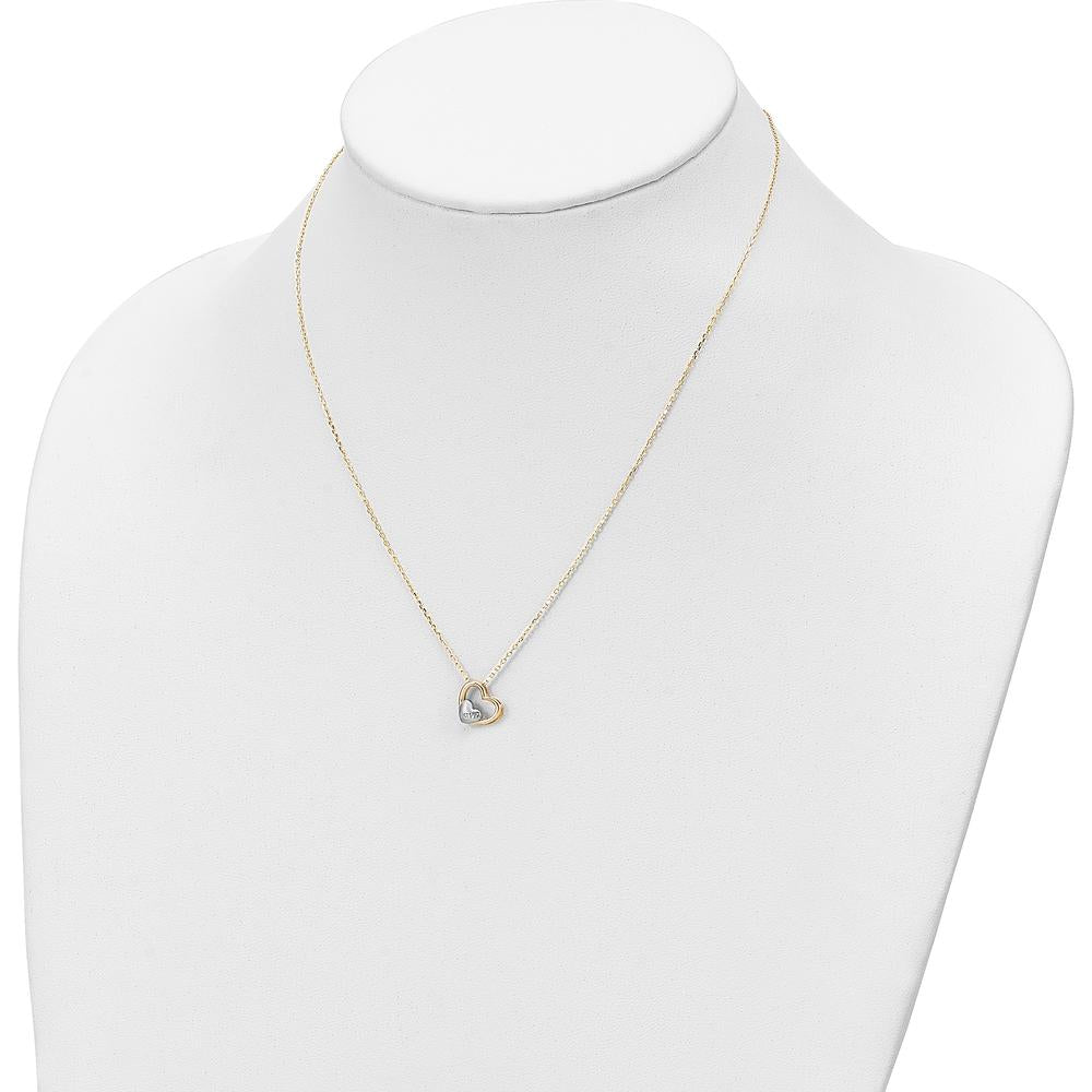 14K Yellow Gold and White Rhodium Polished Heart Necklace with Satin "LOVE" Pendant - 17" by 0