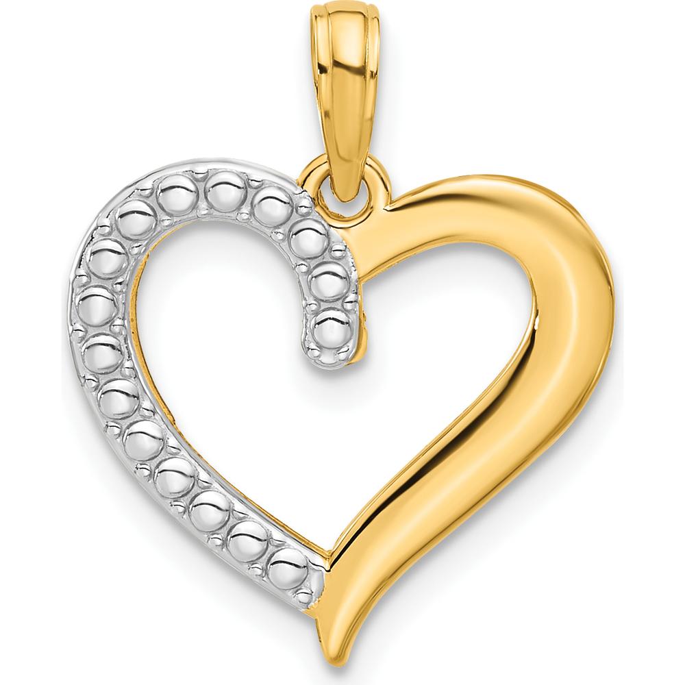 14K Yellow Gold and White Rhodium Polished Heart Pendant - 23mm Length, 17.8mm Width by Oro Pregiato