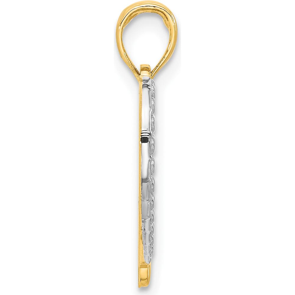 14K Yellow Gold and White Rhodium Polished Heart Pendant - 23mm Length, 17.8mm Width by Oro Pregiato