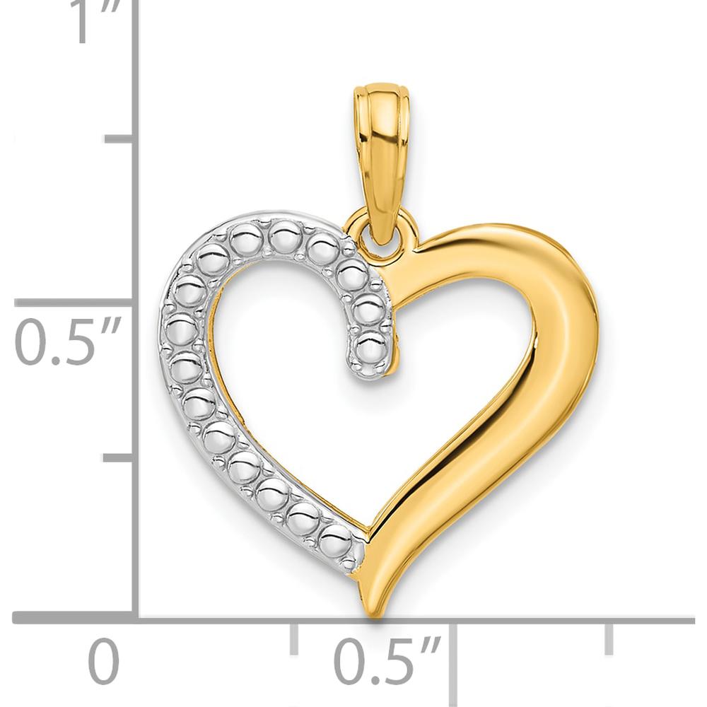 14K Yellow Gold and White Rhodium Polished Heart Pendant - 23mm Length, 17.8mm Width by Oro Pregiato