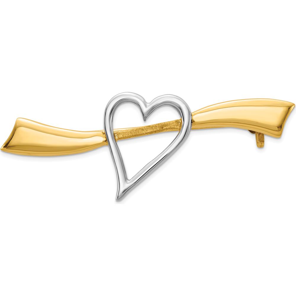 14K Yellow Gold and White Rhodium Polished Heart Pin by Oro Pregiato