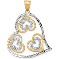 14K Yellow Gold and White Rhodium Polished Hearts Inside Heart Pendant - 41mm Length by Oro Pregiato