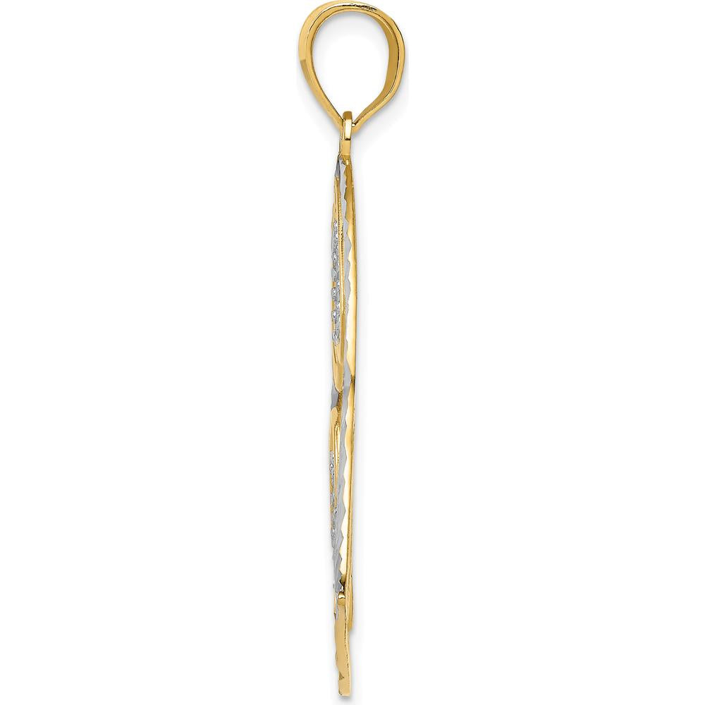 14K Yellow Gold and White Rhodium Polished Hearts Inside Heart Pendant - 41mm Length by Oro Pregiato