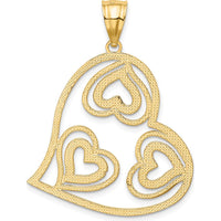 14K Yellow Gold and White Rhodium Polished Hearts Inside Heart Pendant - 41mm Length by Oro Pregiato